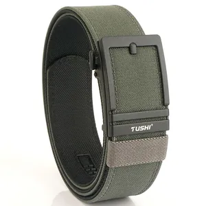 Double-layered olive green nylon tactical belt with matte black automatic buckle