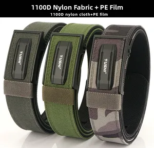 Detail of 1100D nylon tactical belts with matte automatic buckles in various colors