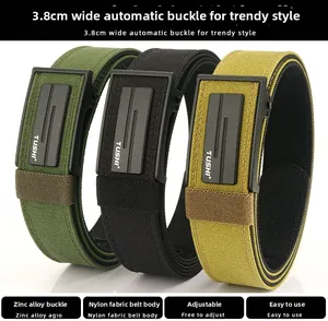 Detailed view of 3.8cm nylon tactical belts with zinc alloy automatic buckles in three colors