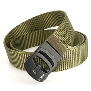 Army green nylon tactical belt for men with a black automatic buckle for outdoor casual wear