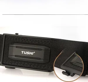 Detailed close-up of tactical nylon belt with automatic buckle and adjustable mechanism