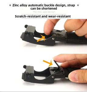Detail of zinc alloy automatic buckle with adjustable nylon belt length feature