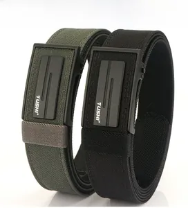 Detail of military green and black nylon belts with built-in PE film for extra rigidity