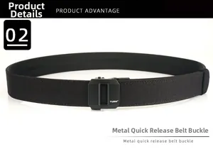 Close-up of durable black nylon tactical belt featuring a metal quick-release automatic buckle