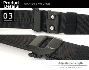 Detail of black tactical nylon belt showing automatic buckle and length adjustment