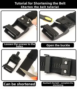 Detailed guide on how to trim and adjust the tactical nylon belt length with metal buckle