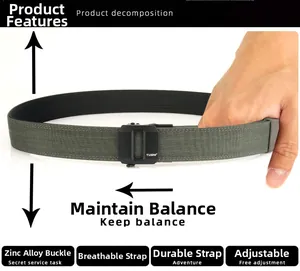Detail view of tactical nylon belt with zinc alloy buckle and breathable webbing texture
