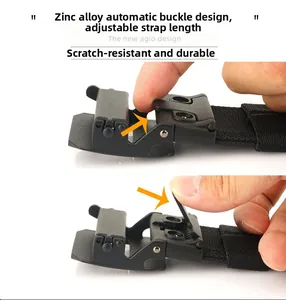 Detail view showing the zinc alloy automatic buckle design and scratch-resistant nylon strap
