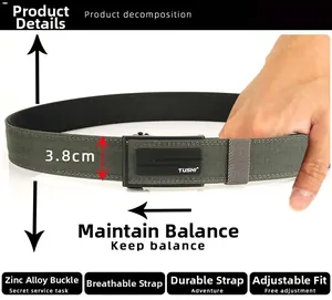 Tactical nylon belt detail showing 3.8cm width and matte black zinc alloy buckle