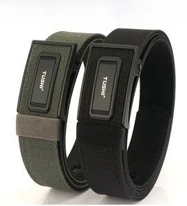 Close-up of dual-layer nylon tactical belts with PE film support and TUSHI buckle