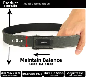 Detail of 3.8cm tactical nylon belt featuring a durable zinc alloy automatic buckle