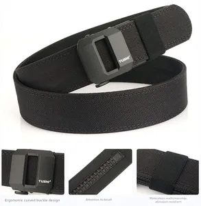 Detail of black tactical nylon belt featuring an ergonomic buckle and wear-resistant fabric
