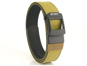 Detail of 3.8CM tactical nylon belt featuring an automatic buckle with TUSHI branding