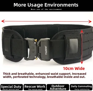 Detail of laser-cut MOLLE tactical belt with 10cm width and 10KN quick release metal buckle