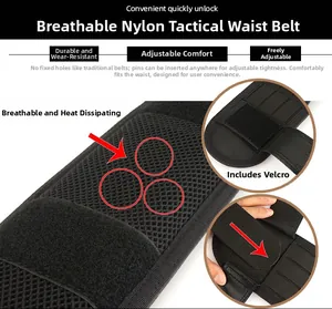 Macro view of breathable mesh inner lining and adjustable velcro on tactical nylon belt