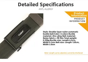 Detailed view of heavy-duty military green nylon tactical belt with zinc alloy buckle