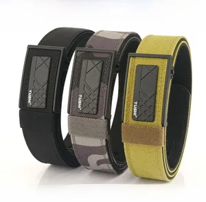 Zinc alloy automatic buckles on 3.8cm nylon tactical belts in black, camo, and yellow