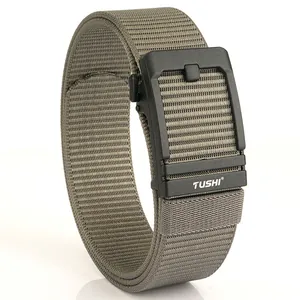 Tactical olive green nylon belt with matte black automatic buckle for outdoor style