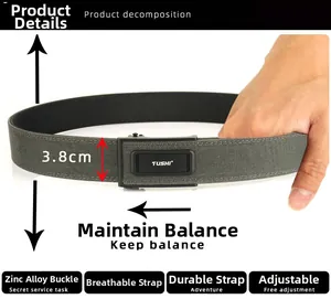 Detail of 3.8cm tactical nylon belt showing breathable material and zinc alloy buckle
