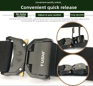 Detailed view of 4.5cm nylon tactical belt with double quick-release alloy buckle and logo