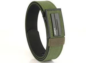 Tactical nylon duty belt with black automatic buckle and military green woven strap