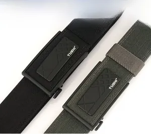 Detail of double-layer thickened nylon tactical belts in black and olive green colors