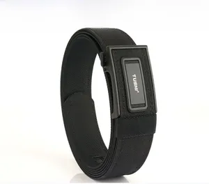 Detail of double-layer nylon tactical belt with a matte black alloy automatic buckle
