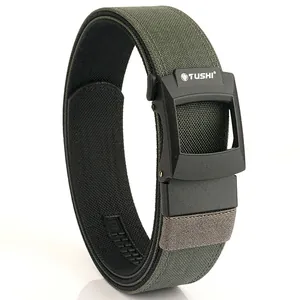 Army green tactical nylon belt with a black quick-release buckle for outdoor training