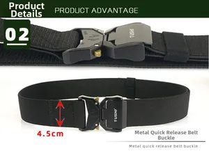 Close-up of 4.5cm nylon tactical belt with dual quick-release metal buckle details