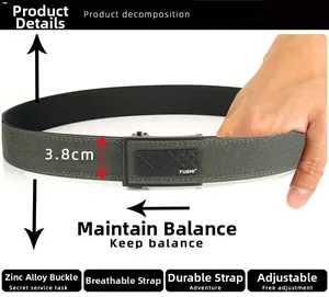Detail of 3.8cm width nylon tactical belt showing zinc alloy buckle and durable fabric