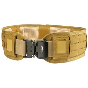 Tactical laser-cut molle belt with quick-release metal buckle in khaki nylon fabric