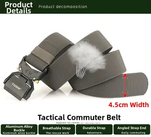 Detail showing 4.5cm nylon tactical belt with quick-release aluminum alloy buckle