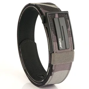 Men's camouflage nylon web belt with black automatic buckle and durable woven texture