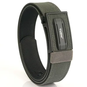 Army green tactical nylon belt with black automatic buckle for men outdoor pants