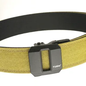 Tactical nylon belt with dual-layer stiffness and a matte black automatic buckle design