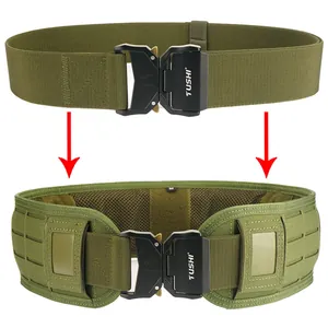 Army green tactical belt set with laser-cut MOLLE system and quick-release buckle