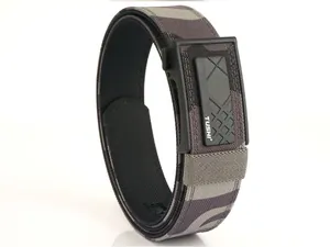 Detail of thickened tactical nylon belt with camouflage pattern and automatic buckle