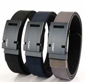 Detailed comparison of tactical nylon belts in black, navy, and grey colors with metal buckles
