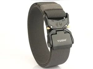 Detail of 4.5cm nylon tactical belt with metal quick release buckle and 10KN load rating