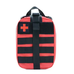 Tactical red first aid pouch with MOLLE system and cross patch for outdoor rescue