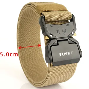 Ceinture tactique en nylon kaki de 5cm avec boucle métallique noire à dégagement rapide