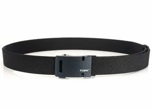 Detail of aviation aluminum automatic buckle on double-layer thick nylon woven tactical belt