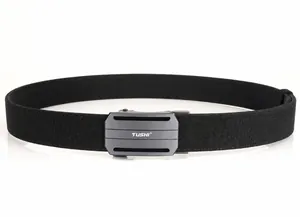 Detailed view of heavy duty nylon tactical belt with gray aluminum automatic buckle
