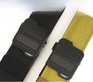Detail of tactical nylon belt with pearl fabric texture and carbon fiber buckle