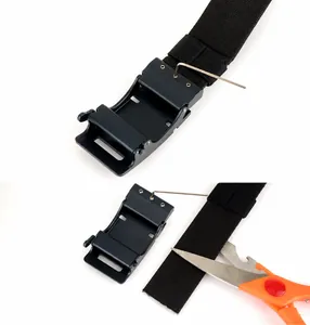 Detail of aviation aluminum automatic buckle and adjustable nylon tactical belt strap
