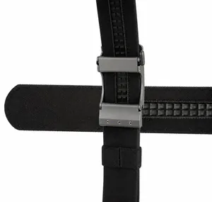 Detailed macro of 1100D high-strength nylon tactical belt with quick-release buckle
