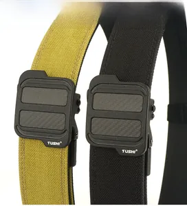 Detail view of double-layer nylon tactical belts with carbon fiber buckles and PE core