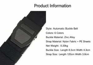 Spécifications techniques de la ceinture tactique noire en nylon avec boucle automatique