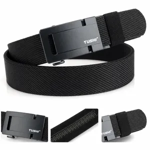 Detailed view of the tactical nylon belt with automatic buckle and reinforced weave