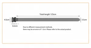 Tactical nylon belt sizing diagram with 125cm total length and 3.5cm width dimensions